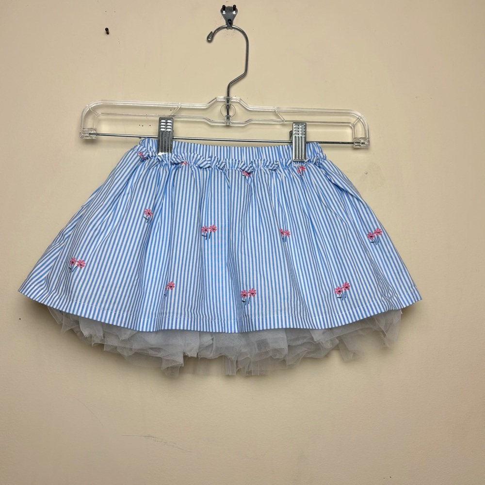 Doe A Dear‎ Embroidered Flower Striped Skirt Sz 2T Tulle Lining
